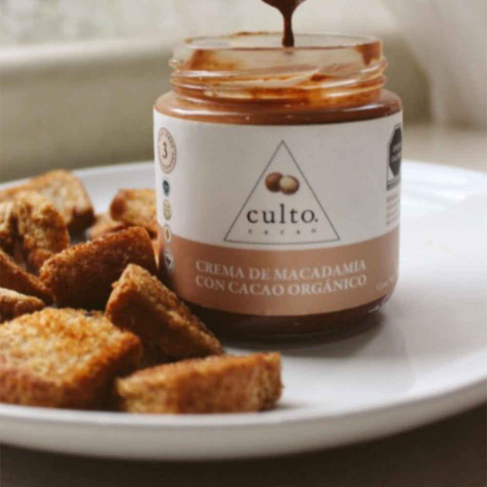 Bites de pan francés con crema de macadamia con cacao orgánico Culto