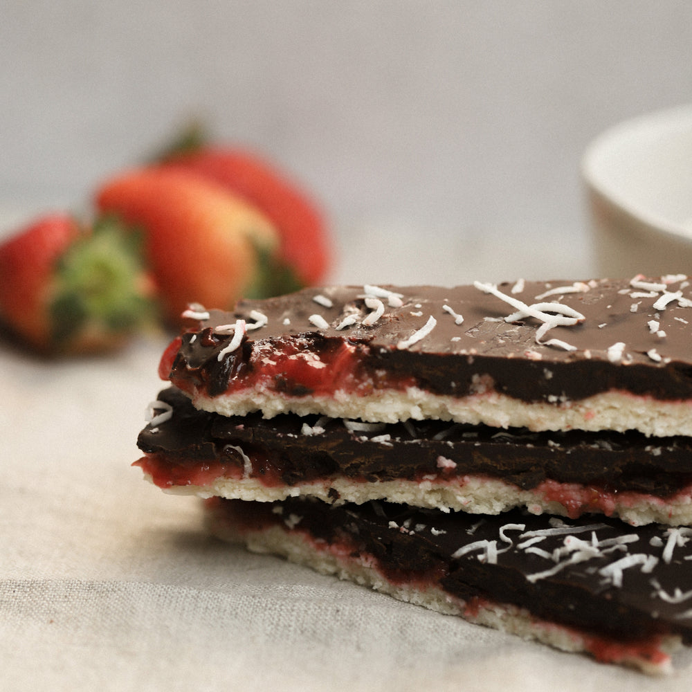 Barras de chocolate, coco y fresa