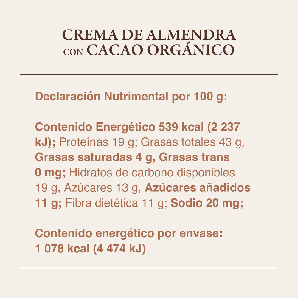 
                      
                        Crema de Almendra con cacao orgánico de 200gr | 3 Pack
                      
                    